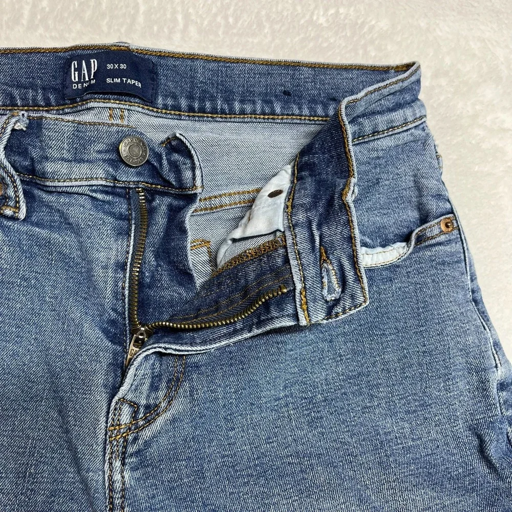 Gap Slim Taper Jeans Men's Blue Denim Mid Rise Pockets Classic Zip Fly - 29X28.5